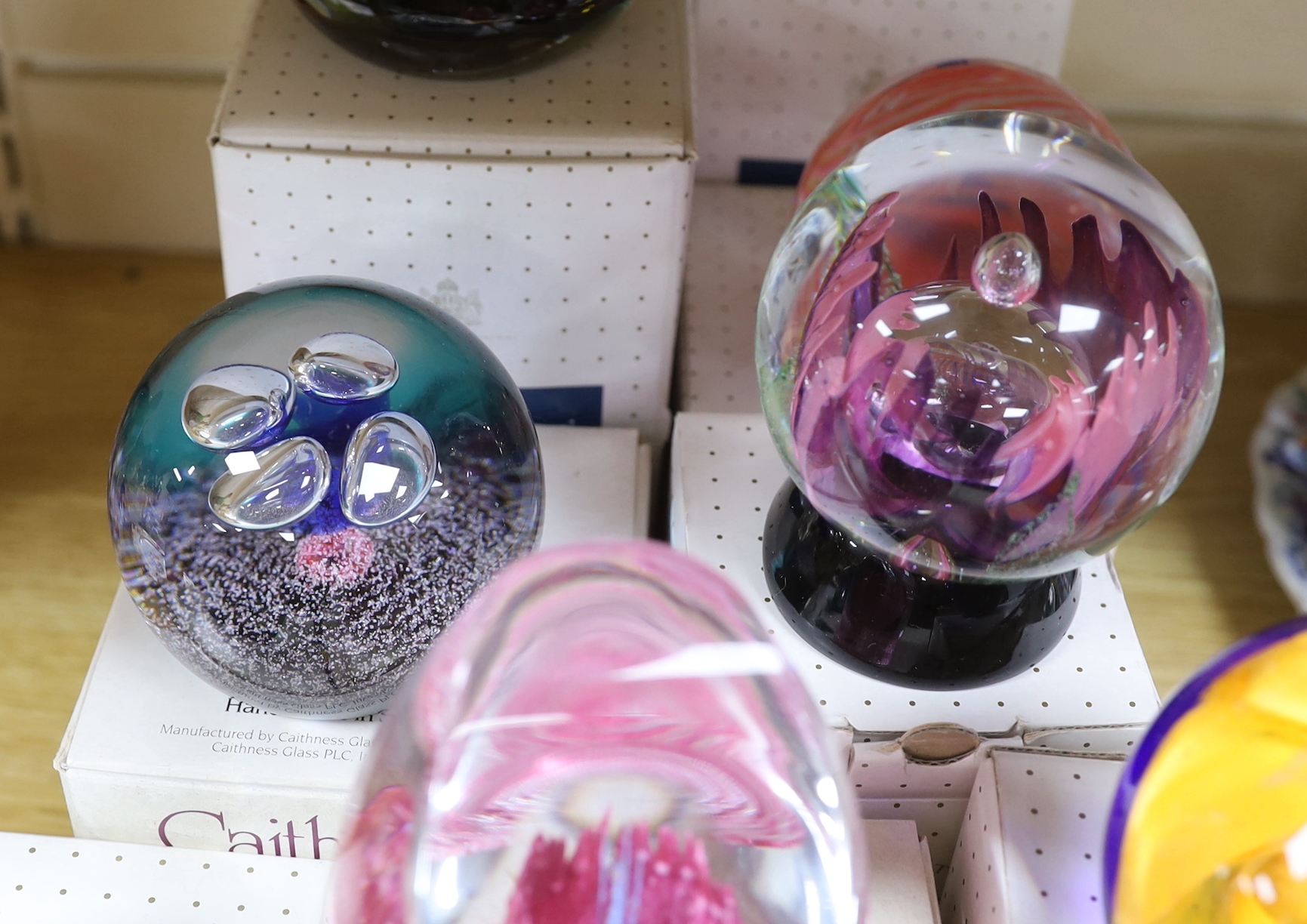 Nine Caithness paperweights, boxed, some limited edition